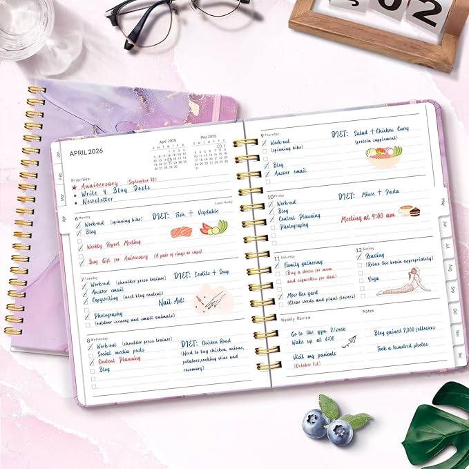 2026 Planner, A5 Weekly and Monthly Planners with Tabs, Spiral Bound Daily Calendar 2026 Planner, Agenda Organizers from Jan. to Dec., Hardcover Habit Tracker Journal 6.18" x 8.5"(Light Purple)