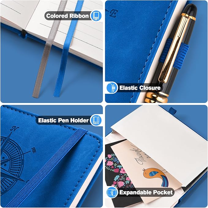 Notebook Journal for Women Men: Leather Journal for Writing, Hardcover College Ruled Journals Notebooks with Thick Paper, Large A5 Daily Journal for Travel, Diary, Gifts for Teens, 5.7"×8.5", Blue