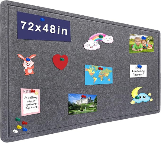 Large Bulletin Board - 72 X 48 inches Decorative Felt Pin Board - 6' x 4' Cork Board Alternative for Wall - Foldable Picture Board Self-Adhesive Vision Board Prayer Board with 30 Pushpins - Dark Gray