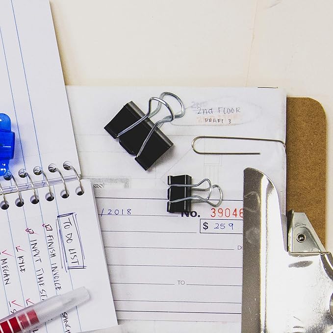 BAZIC Binder Clips Small Black 3/4" (19mm), Paper Clamps Paper Clip, Paperclips for Office School Supplies Home Kitchen Storage (12/Pack), 1-Pack