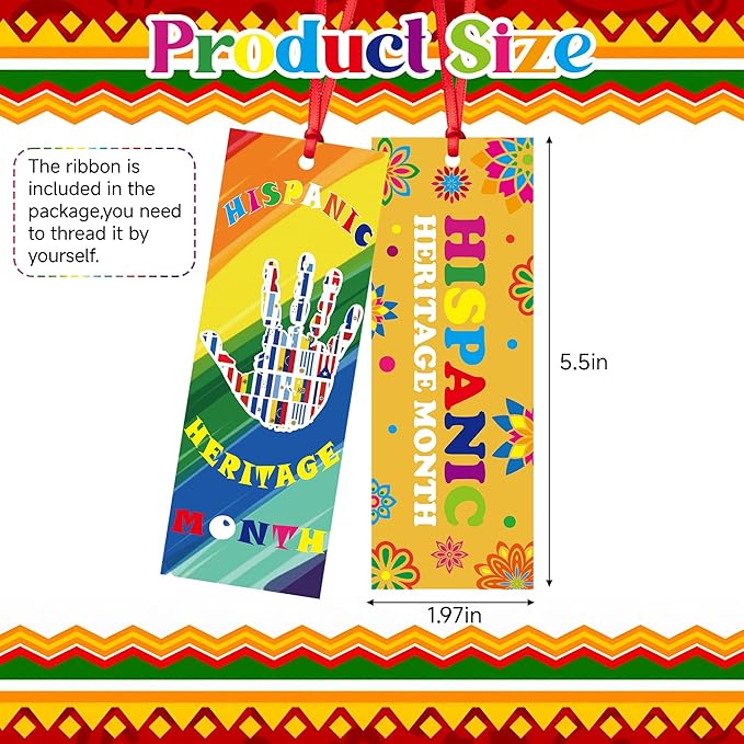 120 Pcs Hispanic Heritage Bookmarks – 12 Designs One-Sided Bookmarks for Hispanic Heritage Month Classroom Rewards Reading Gifts for Students Teachers Latino Decorations