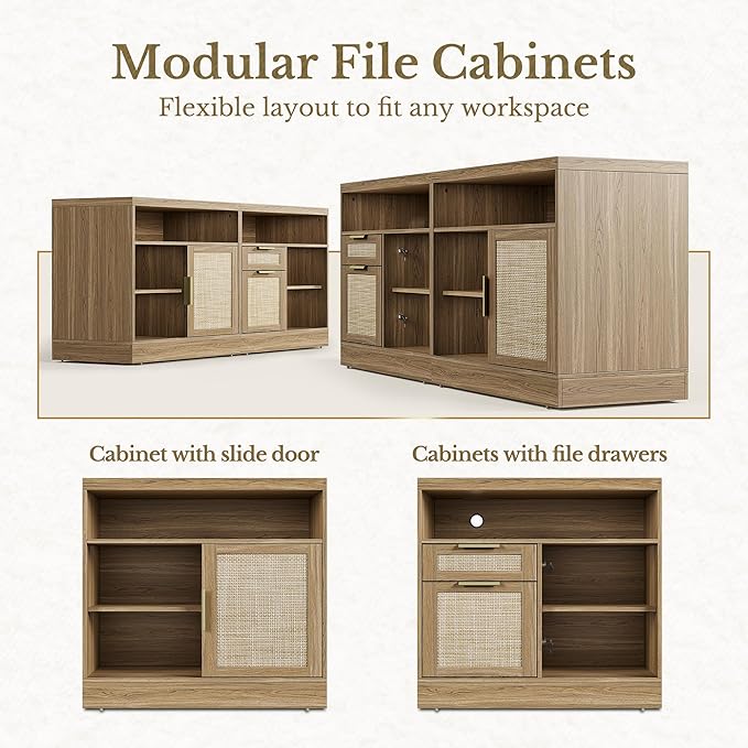63'' File Cabinet with 2 Lockable Drawers, Fluted Wood Filing Cabinet for Home Office with AC/USB, Adjustable Storage Shelves, Fits for Letter and A4 Size, Black Walnut