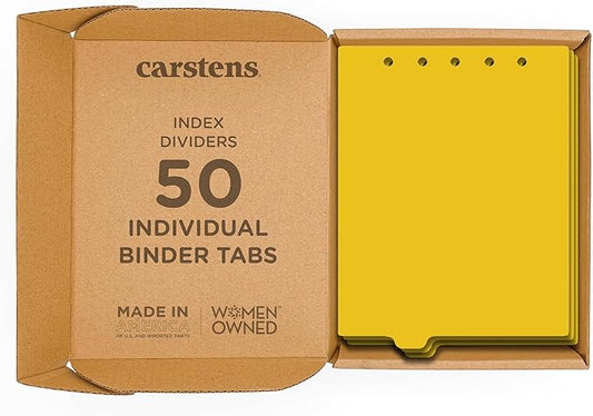 Carstens - Heavy Duty Plastic Ring Binder Dividers, Bottom Tab, 1/9 Cut, Tab 3 Position, US Letter, Yellow, Case of 50, (2619-03CS) - Ideal Medical Chart Dividers or Index Tabs for 3 Ring Binders