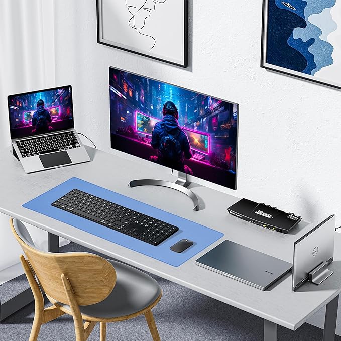 ALOANES Waterproof Mouse Pad, Large Gaming Keyboard Pad with Anti-Slip Base, Grain Jacquard Surface, Extend Desk pad for Gamer, Office & Home, Blue Mousepad 27.6''x11.8''x0.12''