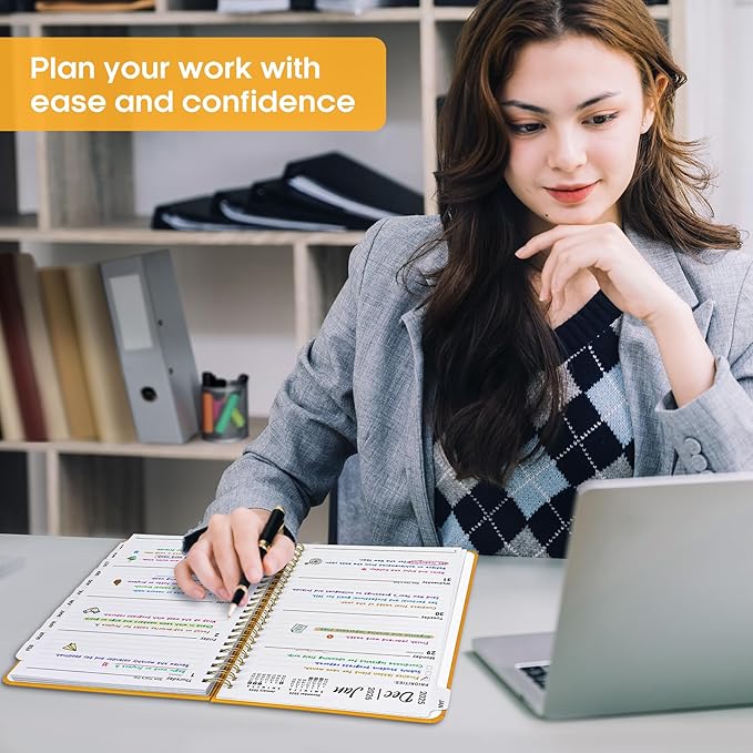 2026 Planner, Weekly and Monthly Calendar Planner Book, January 2026 - December 2026, Hardcover Spiral Planner with Monthly Tabs, Notes Pages, Perfect for Women & Men, A5 (6.4" x 8.5") - Yellow