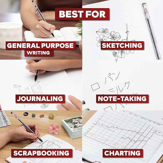 XFasten 0.38mm Gel Pens 72-Pack Japanese-Style Extra-Fine Black Gel Ink Ballpoint, Smooth Ink Flow, Smudge-Free, Quick-Drying, No Smear for Journaling, Note-Taking, Office, and School