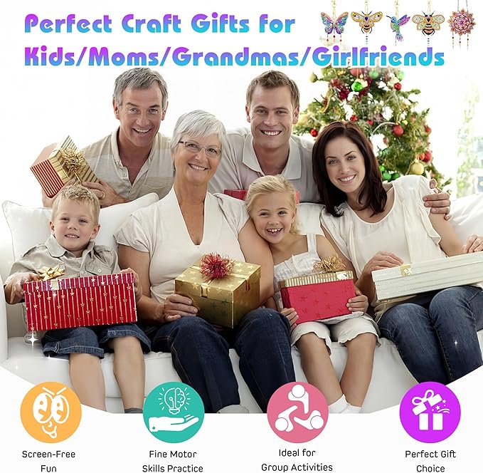 5Pcs Diamond art Kits for Kids/Adults, Crafts for Kids Ages 8-12, DIY Diamond Painting art Wind Chimes Crystal Window Suncatcher Craft, Birthday Gifts for 7 8 9 10 11 Year Old Girls, Home Garden Decor