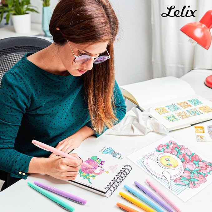 Lelix 30 Colors Felt Tip Pens, Medium Point Pastel Colored Pens, Felt Tip Markers Pens For Journaling, Writing, Note Taking, Planner Coloring, Perfect for Art Office and School Supplies