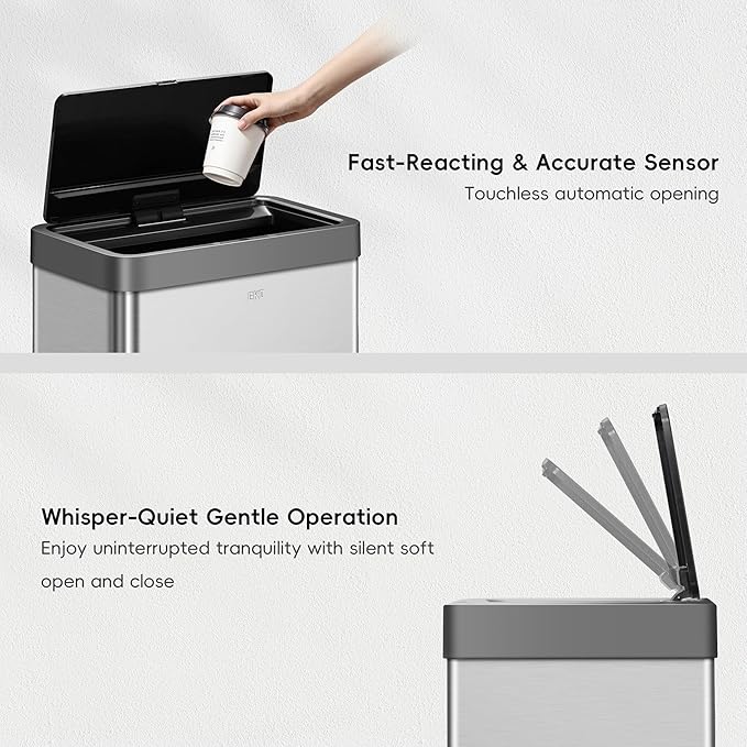 EKO Mirage X 80 Liter / 21.1 Gallons Motion Sensor Trash Can, Automatic Large Kitchen Trash Can Touchless, Stainless Steel