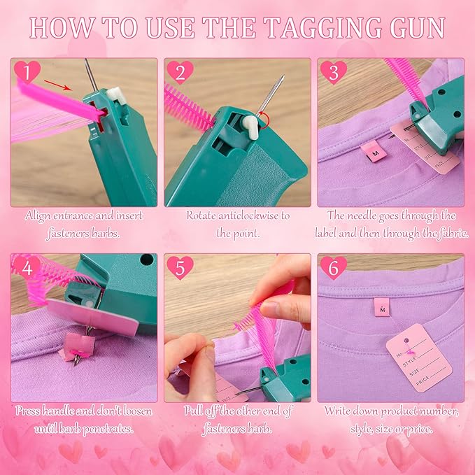 Chumia 3576 Pcs Stitch Tag Gun for Clothes, Quick Clothing Fixer, Tagging Gun with 3000 Barbs, 5 Needles and 100 Price Tags, Sewing Kit for Retail Stores, Garage Yard Sales(Pink)