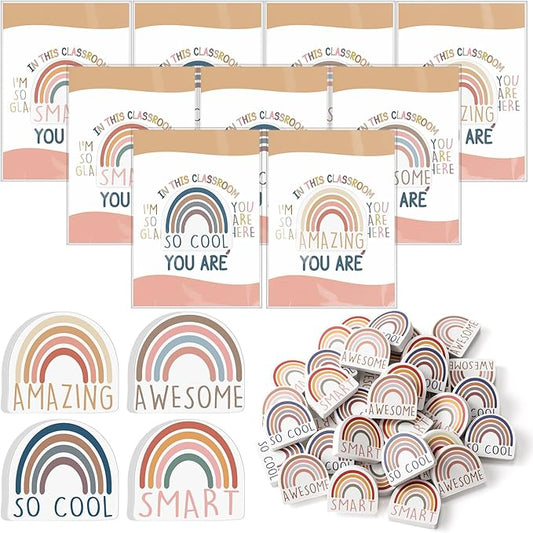 80 Sets Back to School Gifts for Students Rainbow Erasers Bulk with Greeting Cards 3D Novelty Desk Erasers for Kids Birthday Party Favors Classroom Rewards