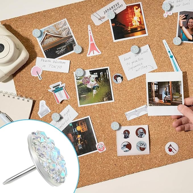 Diamond Pin, 40 Silver Push Pins, Rhinestone Push Thumbtack, Decorative Push Thumbtack for Bulletin Boards and Hardwood Boards, Suitable for Office, Map Display and Other Scenarios
