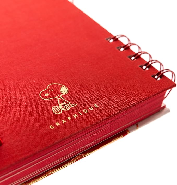 Peanuts Daily Planner by Graphique Luxe Collection, Fabric-Wrapped Hardcover Spiral Notebook, Priority List Journal with Magnetic Bookmarks & Gold Foil Embossing,192 Pages, 6” x 8”