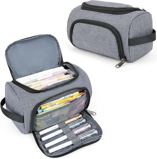 XQXA Large Capacity Pencil Case Organizer, Multifunctional Extra Big Pencil Pouch with Compartmens, Travel Simple Stationery Pen Bag, Fabric Pencil Bag for Men Women Girl Boy (Grey)