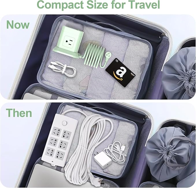 Cube Power Strip, FDTEK 4 Widely Spaced Outlet with 3 USB (1 USB C) Flat Plug Power Strips with Long Extension Cords Space Save Compact Portable for Travel Home Office Cruise (Green)