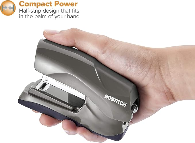 Bostitch Office Heavy Duty Stapler, 40 Sheet Capacity, No Jam, Half Strip, Fits into the Palm of Your Hand, For Classroom, Office or Desk, Gray