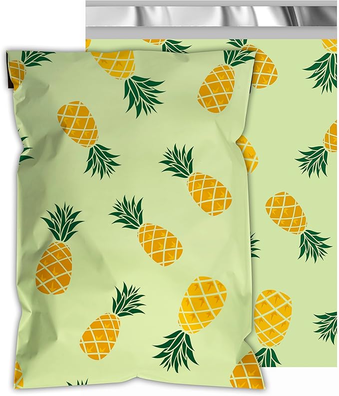 Poly Mailers 10x13 Inch 25 Pcs - Pineapple printed Shipping Bags, 2.4mil Thickness, Waterproof and Tear Resistant Mailing Envelopes, Self-Sealing Packaging Bags for Small Business