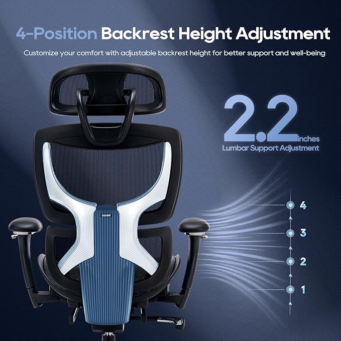 COLAMY Ergonomic Mesh Office Chair with Footrest, Executive High Back Computer Desk Chair with Wide Headrest and Adjustable 3D Arms, Backrest, Tilt Lock and Lumbar Support(Black)