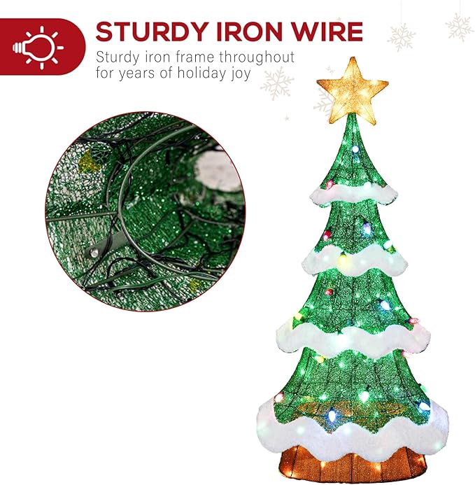Hykolity 4FT 3D Genuine Outdoor Lighted Christmas Tree, Christmas Tree Yard Decoration with 600 LED Lights, Ground Stakes, Zip Ties