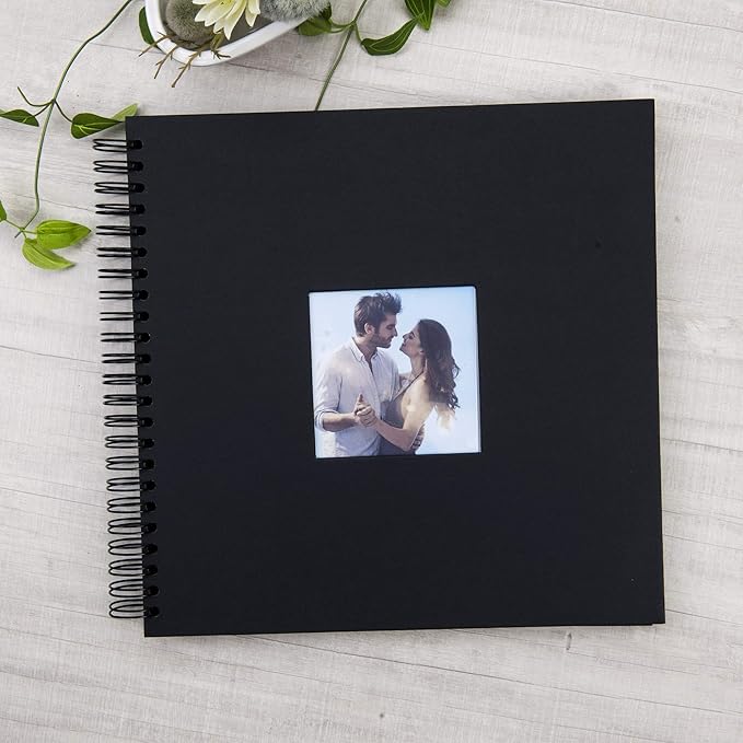 12 x 12 Inch Large DIY Scrapbook Photo Album with Window Design Cover 80 Pages Craft Paper Memory Book for Weeding Anniversary Travel and Baby (Black)
