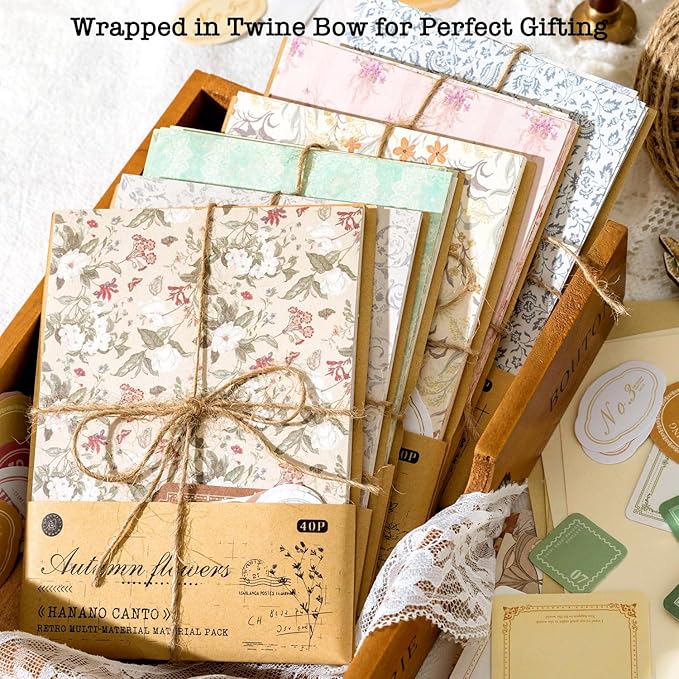 240 Pcs Vintage Floral Scrapbook Paper & Textured Paper & Label Journaling Stickers Assorted Set - 6 Pack Mixed Special Paper for Scrapbooking Planner Junk Journal Supplies Collage 4.1x5.8 Inch A6