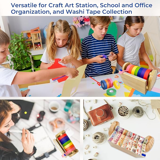 Wood Masking Tape Holder, Kids Tape Dispenser, Craft Tape Dispenser, Multi Roll Tape Dispenser for Kids, Washi Tape Dispenser, Multi Tape Dispenser (Sliding Cutter) *Masking Tape NOT Included