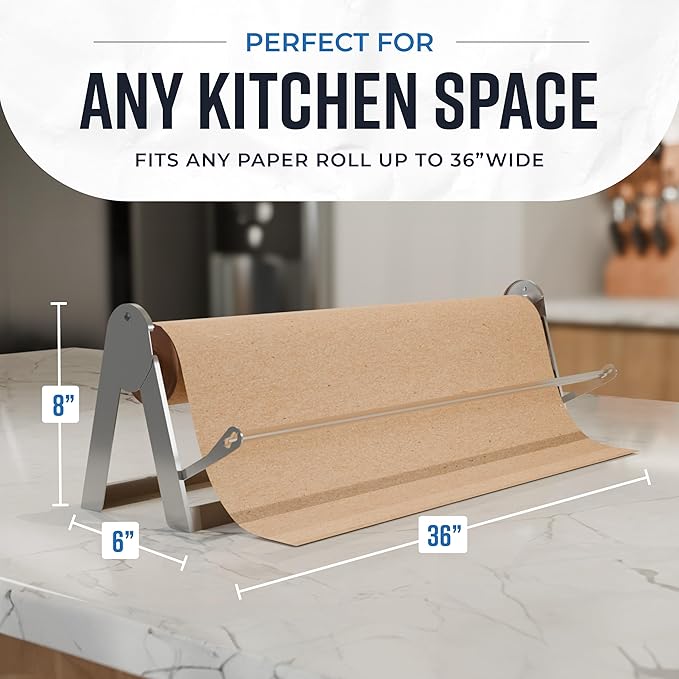 Bryco Goods 36 Inch Paper Roll Dispenser and Cutter, Wall Mountable & Non-Slip Tabletop, Heavy-Duty Steel Frame – Kraft, Butcher, Freezer, Wrapping Paper Holder – for Home, Office, Craft Projects