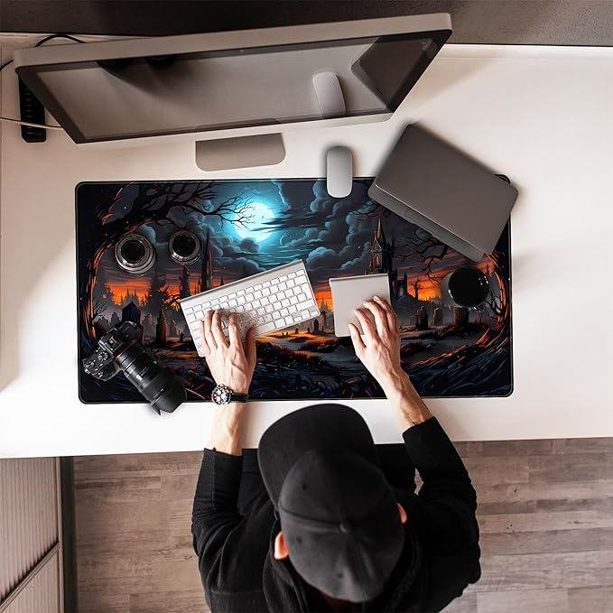 Dark Fantasy Castle Desk Pad Extended Gaming Mouse Pad, XXL Large Computer Laptop Keyboard Wireless Mouse Mat, Office Desk Decor Mousepad Deskmat with Stitched Edges Matt 31.5x15.7 in