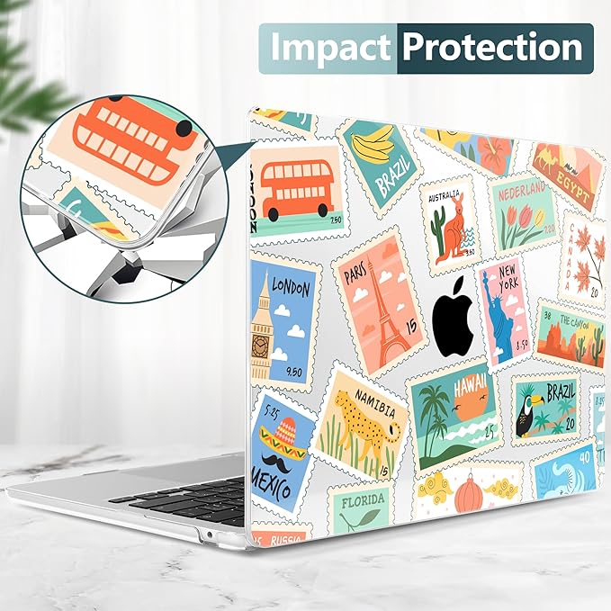 DONGKE Compatible with M4 MacBook Air 15 inch Case 2025-2023 A3241 A3114 A2941 M3 M2 Retina Display Touch ID, Plastic Hard Case & Keyboard Skin for MacBook Air 15" - Post Stamps