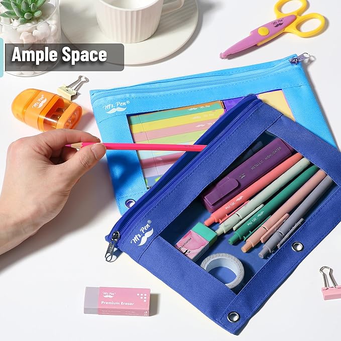 Mr. Pen- Pencil Pouch for 3 Ring Binder, 2 Pack, Blue Shades, 3 Ring Binder Pencil Pouch
