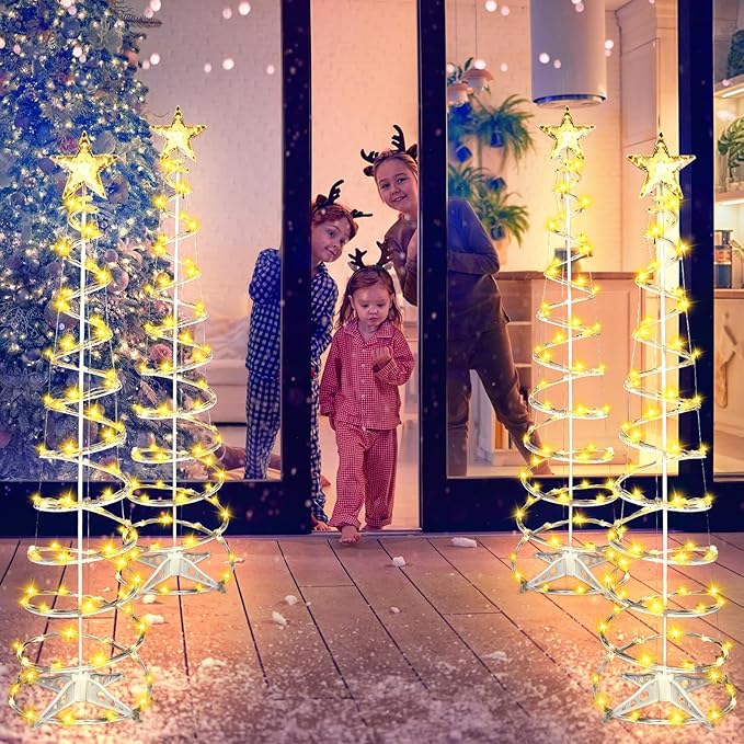 4 Pack 6 Ft LED Spiral Tree Light Christmas Decoration Outdoor Light up Xmas Cone Tree with Topper Star for Indoor Outside Holiday Xmas Light Patio Lawn Garden Yard Decor