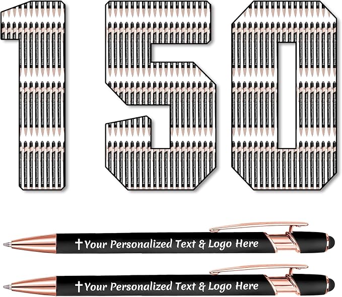 STREADVE 150 Personalized Custom Pens Engraved Writing Pen with Name Logo, Customized Promotional Items Stylus Pen Gifts for Men Women Realtor Nurse Wedding Business, Black