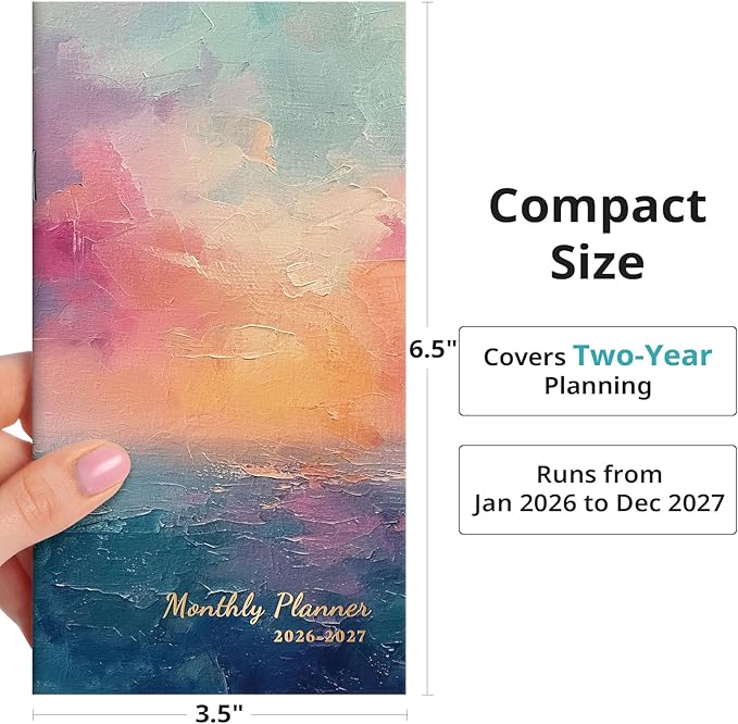Pocket Calendar 2026-2027 for Purse, Two Year Monthly Planner Pocket Size, Jan 2026 to Dec 2027 Monthly Planner Small Size (6.5" x 3.5") - Sunset