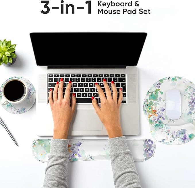 RICHEN 3 PCS Computer Mouse Pads for Desk with Coaster Set, Non-Slip Keyboard Wrist Rest and Mouse Pad Set, Ergonomic Design (YKMWR-50)