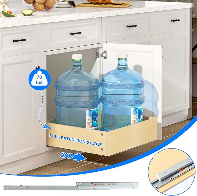 WelFurGeer Soft Close Pull Out Drawers for Cabinets, 20" W x 22" D Pull Out Cabinet Organizer, Bottom Mount Cabinet Roll Out Drawers, Durable Pullout Drawer for Home & Kitchen Organization