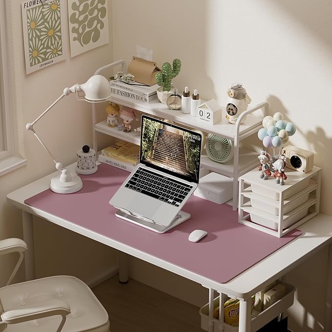 Aothia Faux Leather Desk Mat – Large Mouse Pad, Non-Slip PU Leather Blotter, Waterproof Writing Surface for Office and Home (Dark Pink, 47.2" x 23.6")