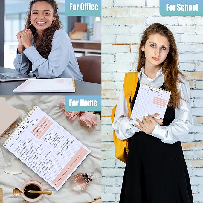 KAICN Daily to Do Notepads - Task Checklist planner, Time Management planner, To Do lists, Organizer with Today's Goals, Notes, 52 Undated Agenda Tear-off Sheets, 6.5 x 9.8 inches (Pink)