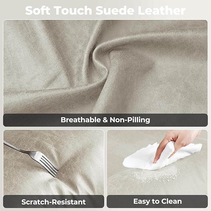 ovios Ergonomic Home Office Chair, Mid-Century Modern Faux Leather Chairs with Padded Armrests, Comfy High Back Swivel Rolling Executive Computer Armchair (Beige, Suede Leather)