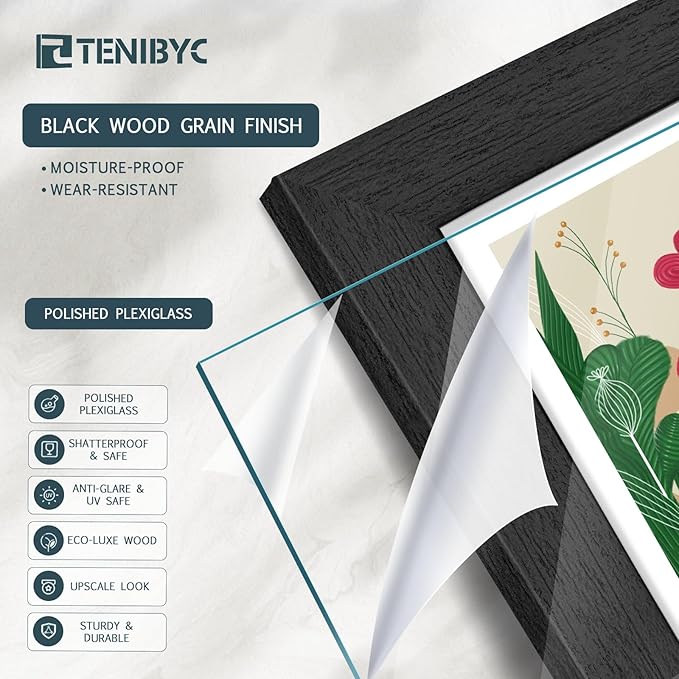 16x24 Poster Frame 4 Pack - Black Solid Wood Picture Photo Frame - Woodgrain Series - Room, Office, Gallery, Studio Display - Wall Hanging