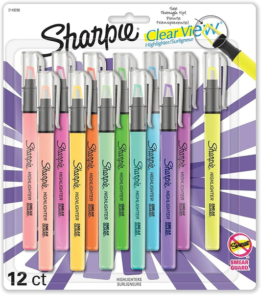 Sharpie Highlighter Clear View Highlighter with See-Through Chisel Tip Stick Assorted 12 Count