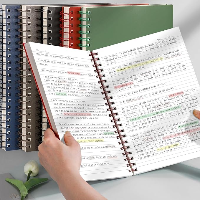 AHGXG Spiral Notebook College Ruled - Spiral Journal Notebook 8.5" x 11" Large A4, 300 Pages Lined Journal, 100GSM Thick Paper, Plastic Hardcover, for Women Men Office School Writing Work, Black