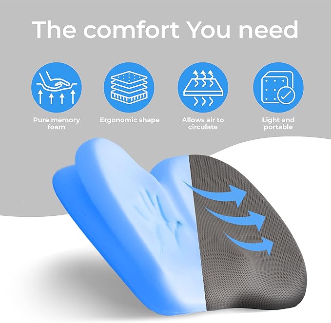 Klaudena | Office Chair Cushion for Tailbone Pain & Pressure Relief | Seat Cushion for Long Sitting Hours | Coccyx Lower Back Support | Memory Foam Cushions for Hip & Sciatica | Ergonomic Butt Pillow
