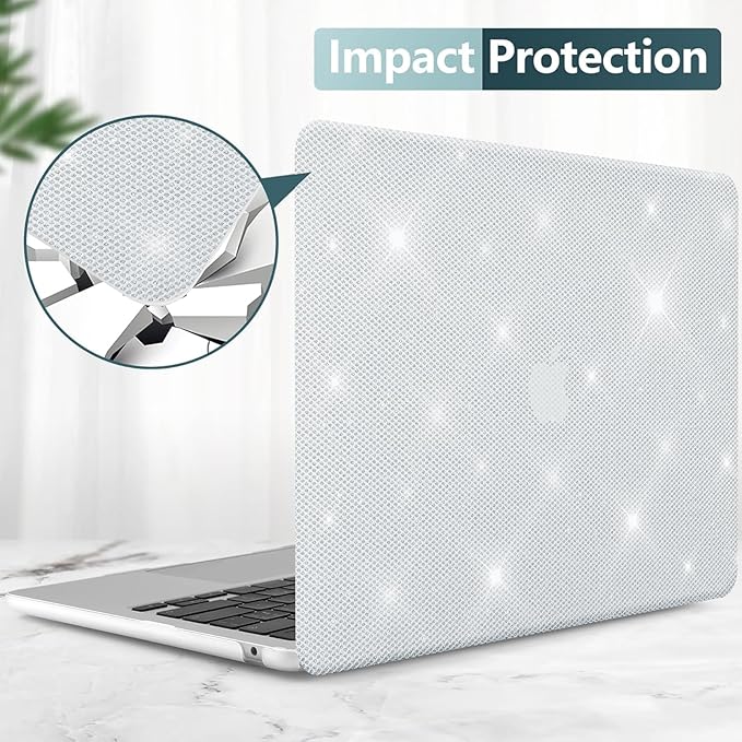 KEROM Bling Glitter Case for MacBook Pro 16 inch 2024-2021 M4 M3 M2 M1 Pro/Max Chip A3403 A3186 A2991 A2780 A2485, Luxury Bedazzled Shiny Sparkle PU Leather Hard Shell Case & Keyboard Cover, White