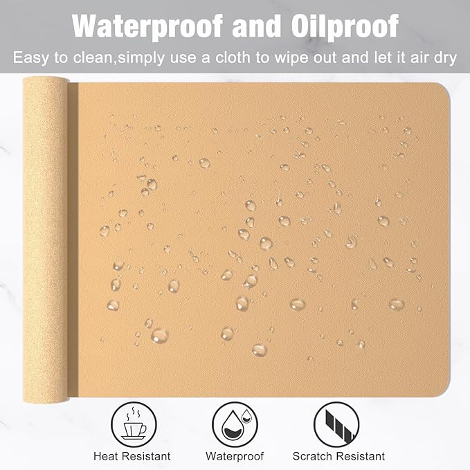 Hsurbtra Desk Pad, 35.5" x 17" PU Leather Desk Mat, XXL Extended Mouse Pad, Waterproof Desktop Blotter Protector, Non-Slip Ultra Thin Large Laptop Keyboard Writing Mat for Office Home, Earth Yellow