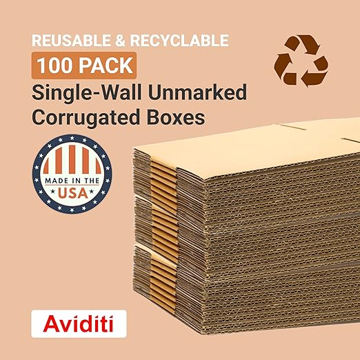 Aviditi Shipping Boxes Flat 9"L x 6"W x 3"H, 100-Pack | Corrugated Cardboard Box for Packing, Moving and Storage
