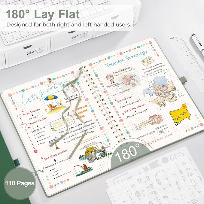 EMSHOI Bullet Dotted Journal - Dot Grid Spiral Notebook 8.5" x 11", A4 Large Dotted Notebook, 100 GSM Thick Paper, PU Leather Hardcover Journals for Bullet Journaling, Sketching, Black