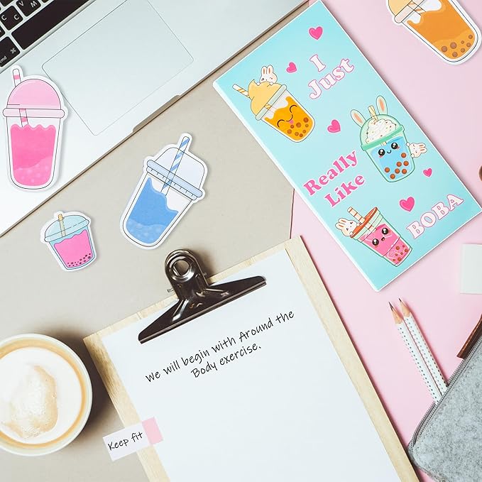 Xqumoi I Just Really Like Boba Sticky Notes Set, 550 Sheets, Cute Bubble Tea Self-Stick Notes Pads Milk Tea Theme Divider Tabs Bundle Writing Memo Pads Back to School Office Supplies Small Gift