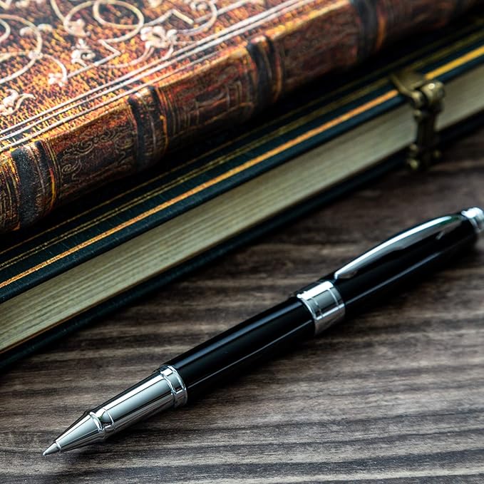 ZenZoi Executive Rollerball - Elegant Black Fine Point Smooth Writing Gel Ink. Luxury Pen for Men, Women. Refillable, Business, High-End Gift Set