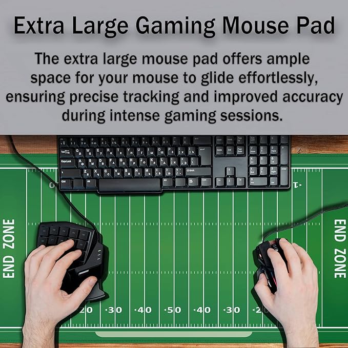 Green Desk Pads, Large Non-Slip Mousepads, Gaming Desk Pad - 35.4 X 15.7 inch for Work, Game, Home - American Football Field