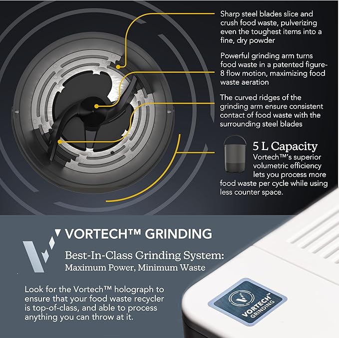 Food Cycler Eco 5 Award-Winning Kitchen Food Recycler | Indoor Composter Bin Alternative | Electric Countertop Food Disposer with Odorless 5L Indoor Food Waste Bin for Easy Waste Management | Grey